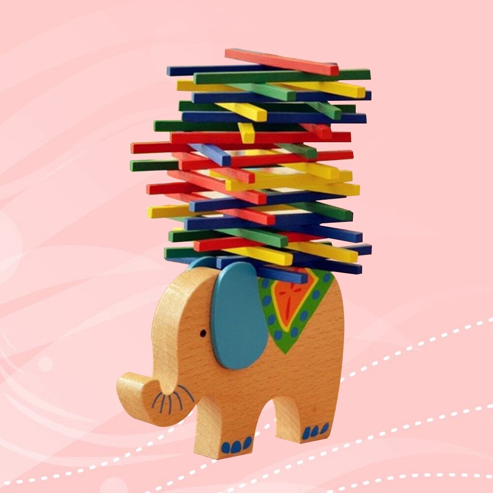 Wooden Stackable Building Blocks Set Balancing Games Playset Toys Educational Toys for Kids Children(Elephant) Z543696