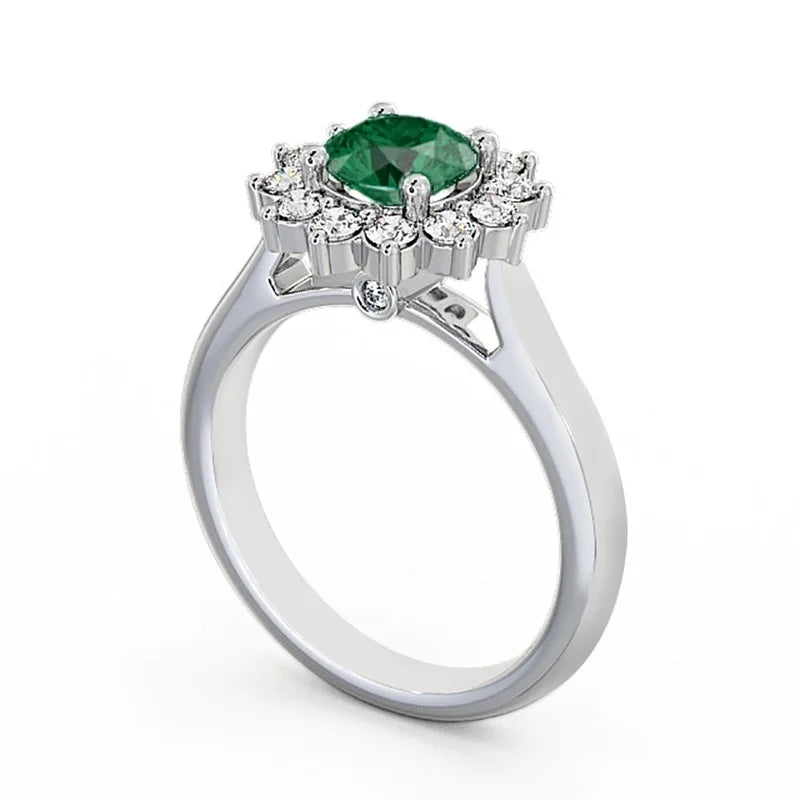 14K White Gold Floral Halo Round Cut Diamond Engagement Ring H509902