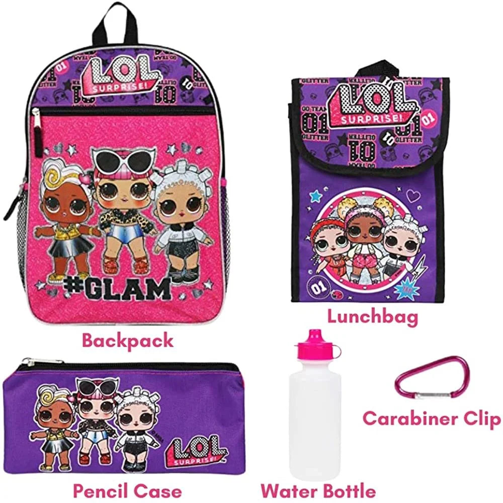 Pink 16 inch Backpack with Lunch Box 5 Piece Set O914232