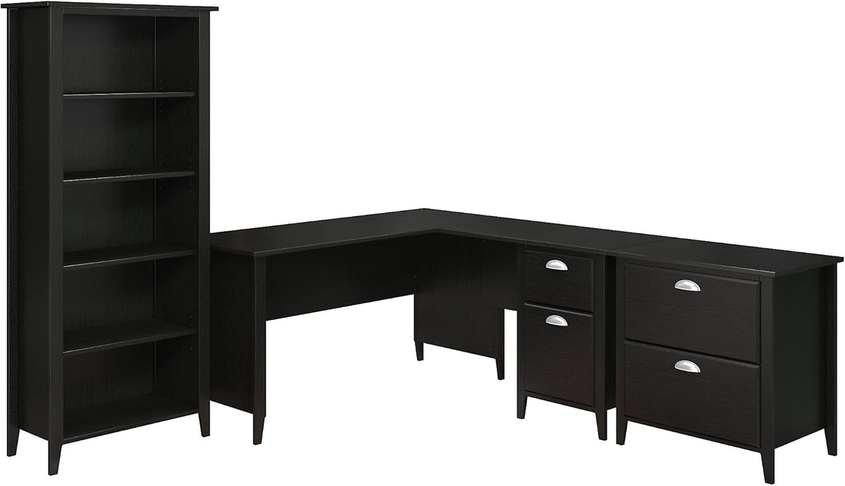Black Suede Oak L Desk and Bookcase I53554