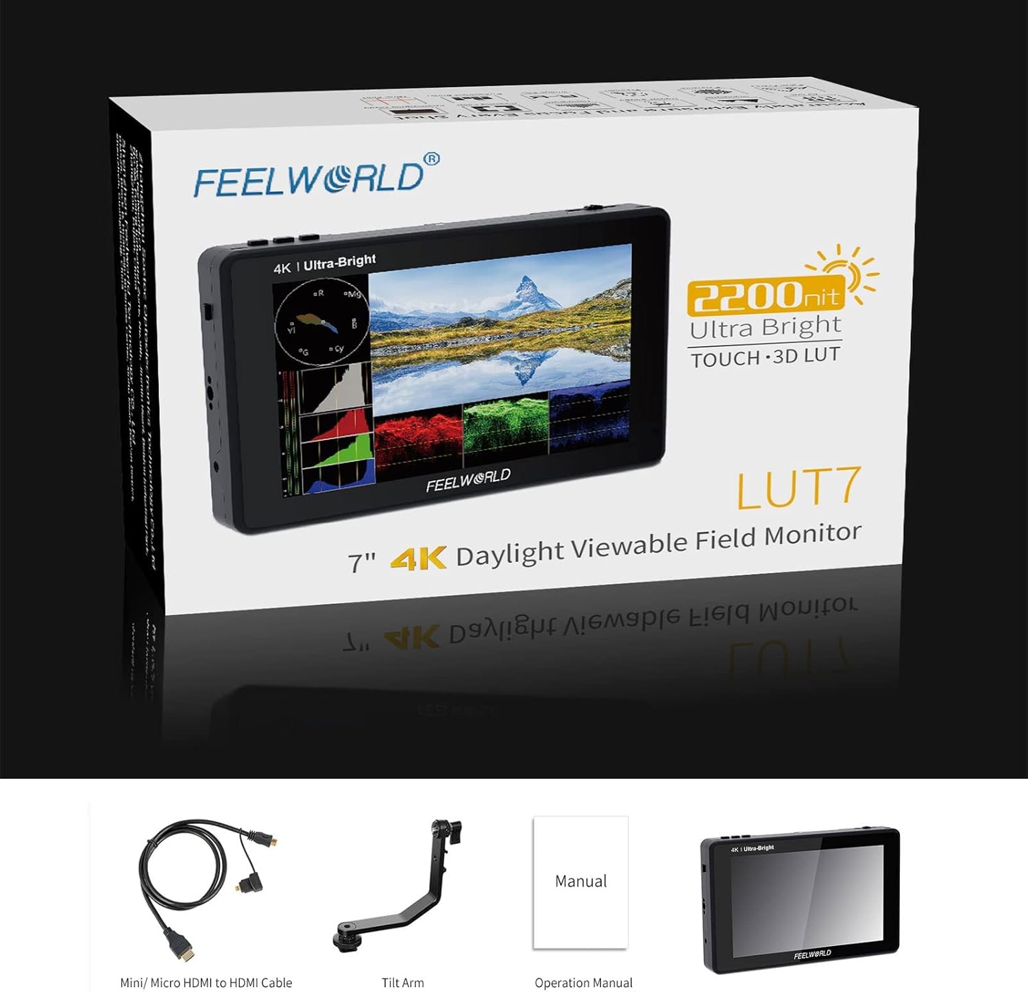 7 Inch 2200nits Touch Screen Camera Field Monitor with Waveform VectorScope 4K HDMI Input I774684