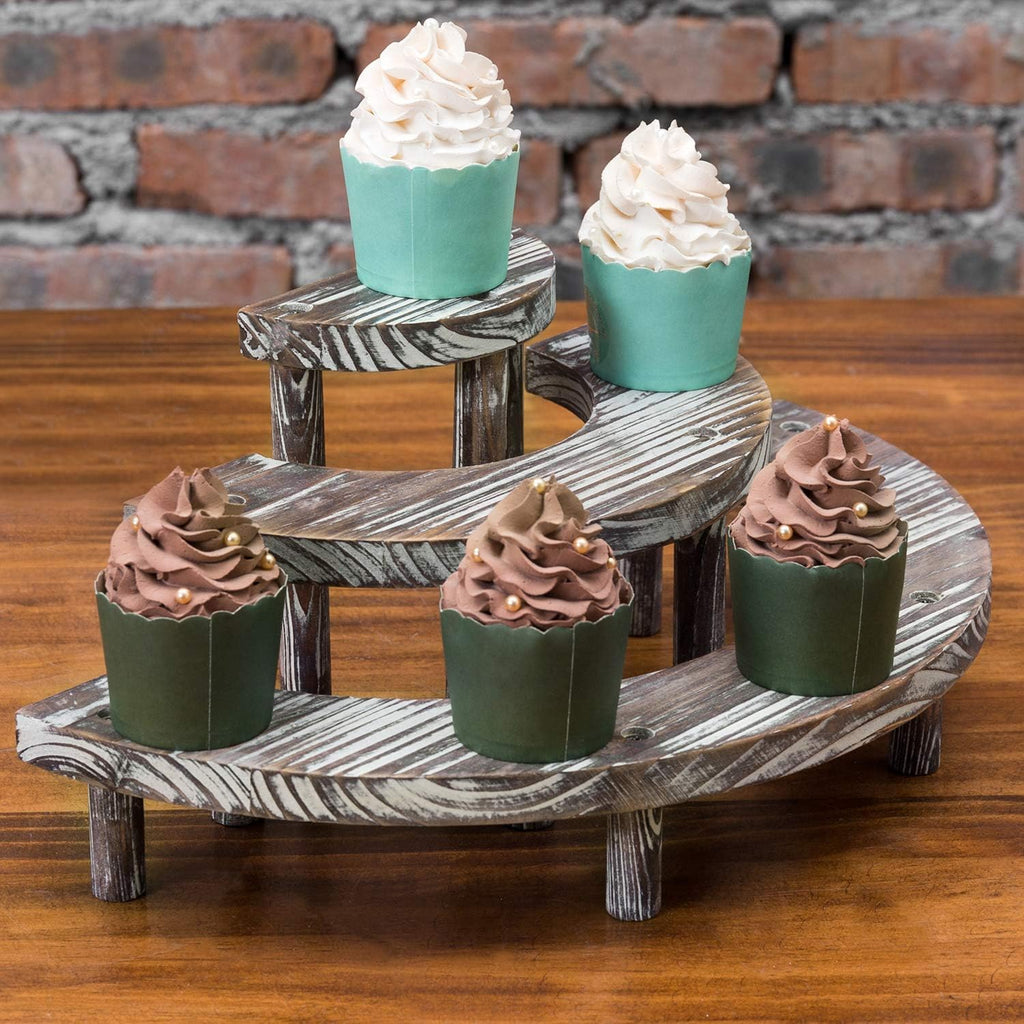 3 Tier Rustic Torched Wood Semicircle Cupcake Stand I682510