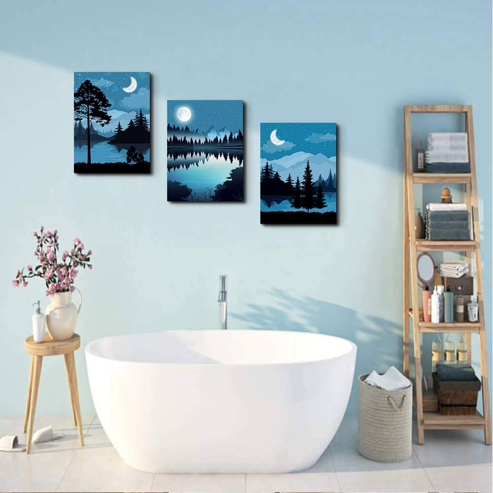 Blue Abstract Geometric Canvas Wall Art 3 Piece Framed J152966