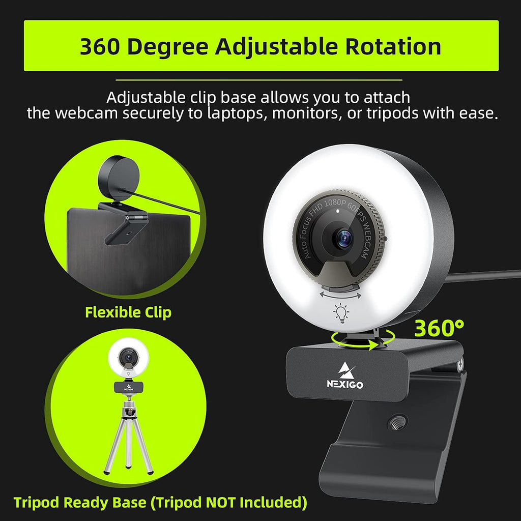 1080P 60FPS Webcam with Light, Dual Stereo Microphone, Pack of 2 M363536