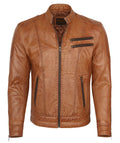 Camel Lambskin Leather Biker Jacket Size L D59529