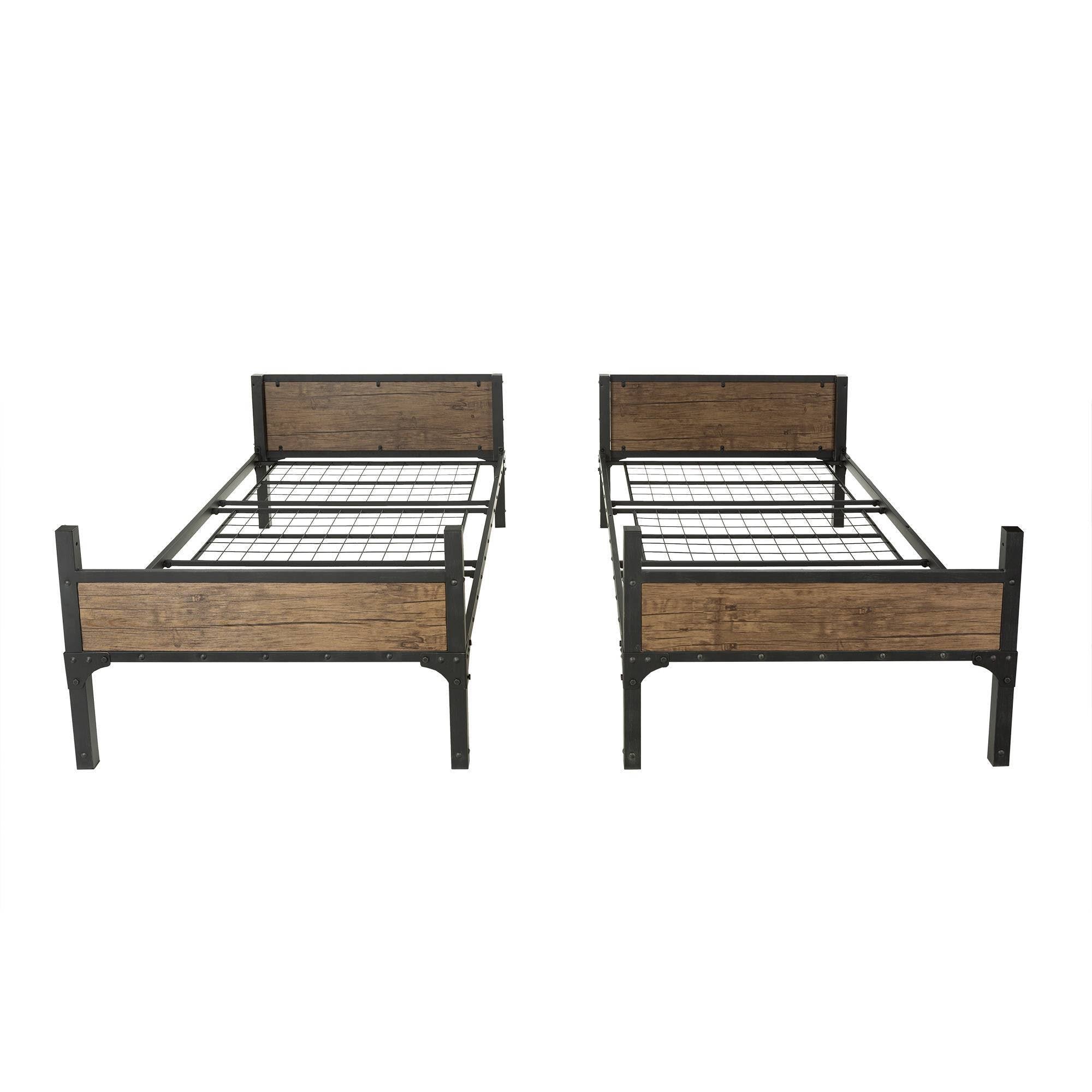 Twin Over Twin Rustic Wood Bunk Bed Brown Y11239