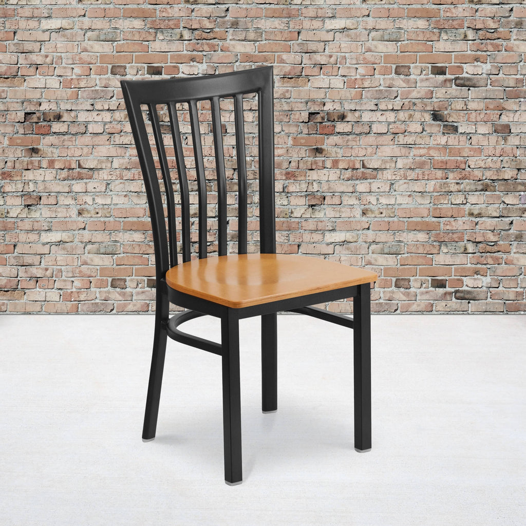 2 Pack School House Back Restaurant Chair Mahogany Wood Seat Black Metal W32300
