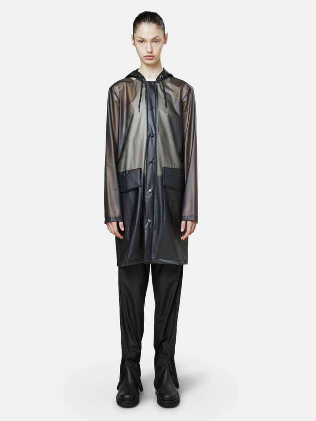 Foggy Black Hooded Coat S3123