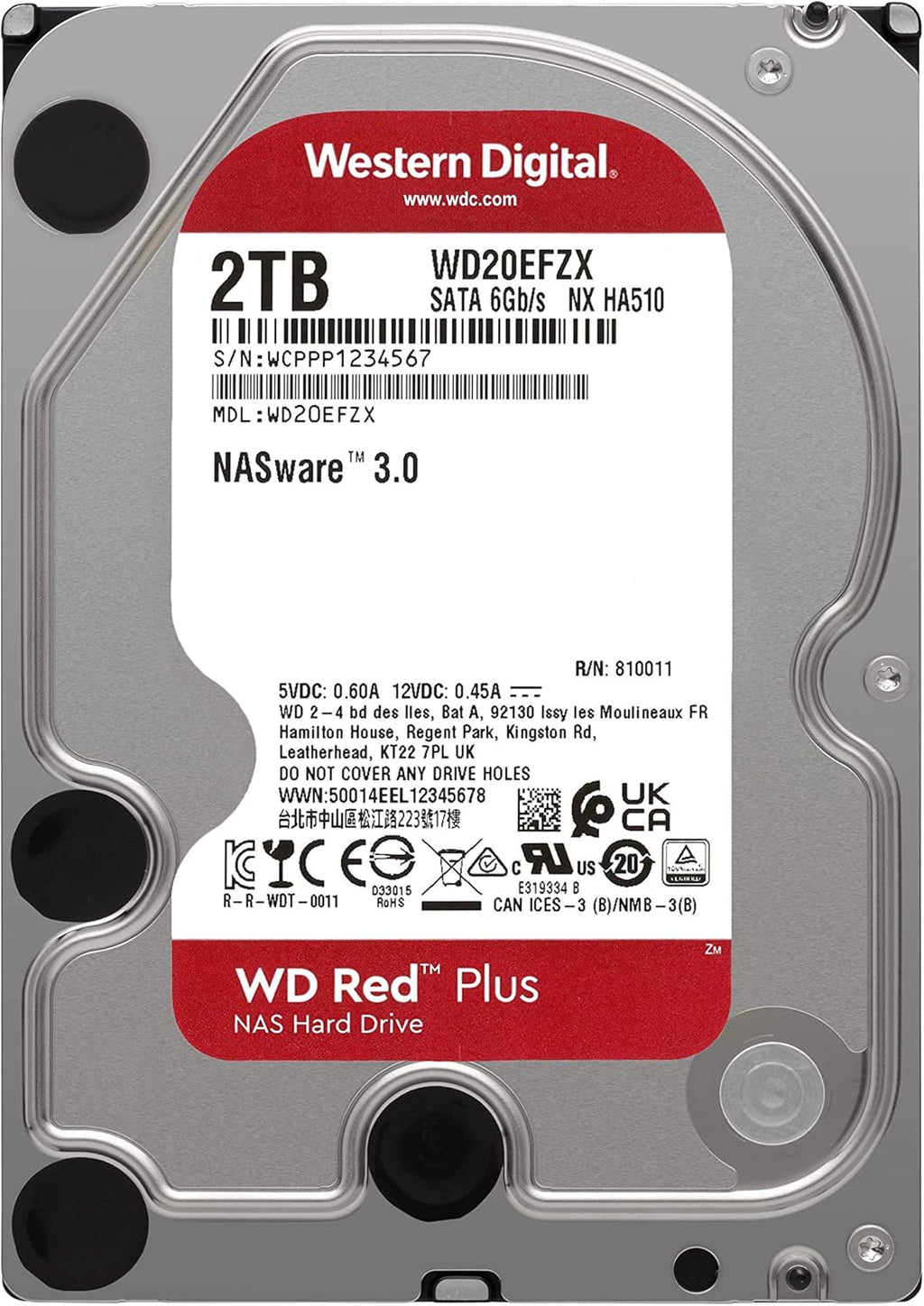 1TB WD Red Plus NAS Internal Hard Drive HDD 5400 RPM SATA 6 Gb/s CMR 64 MB Cache 3.5" Pack of 2 I172
