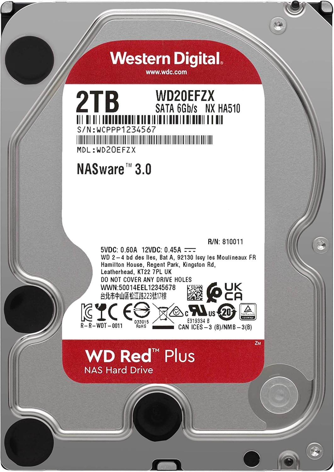 1TB WD Red Plus NAS Internal Hard Drive HDD 5400 RPM SATA 6 Gb/s CMR 64 MB Cache 3.5" Pack of 2 I172