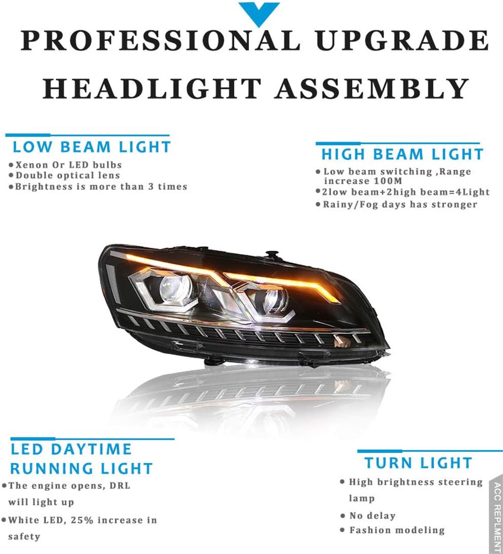 2PCS Headlight Assemblies Bi-Xenon Projector Double Beam HID With LED Daytime Running Lights F989