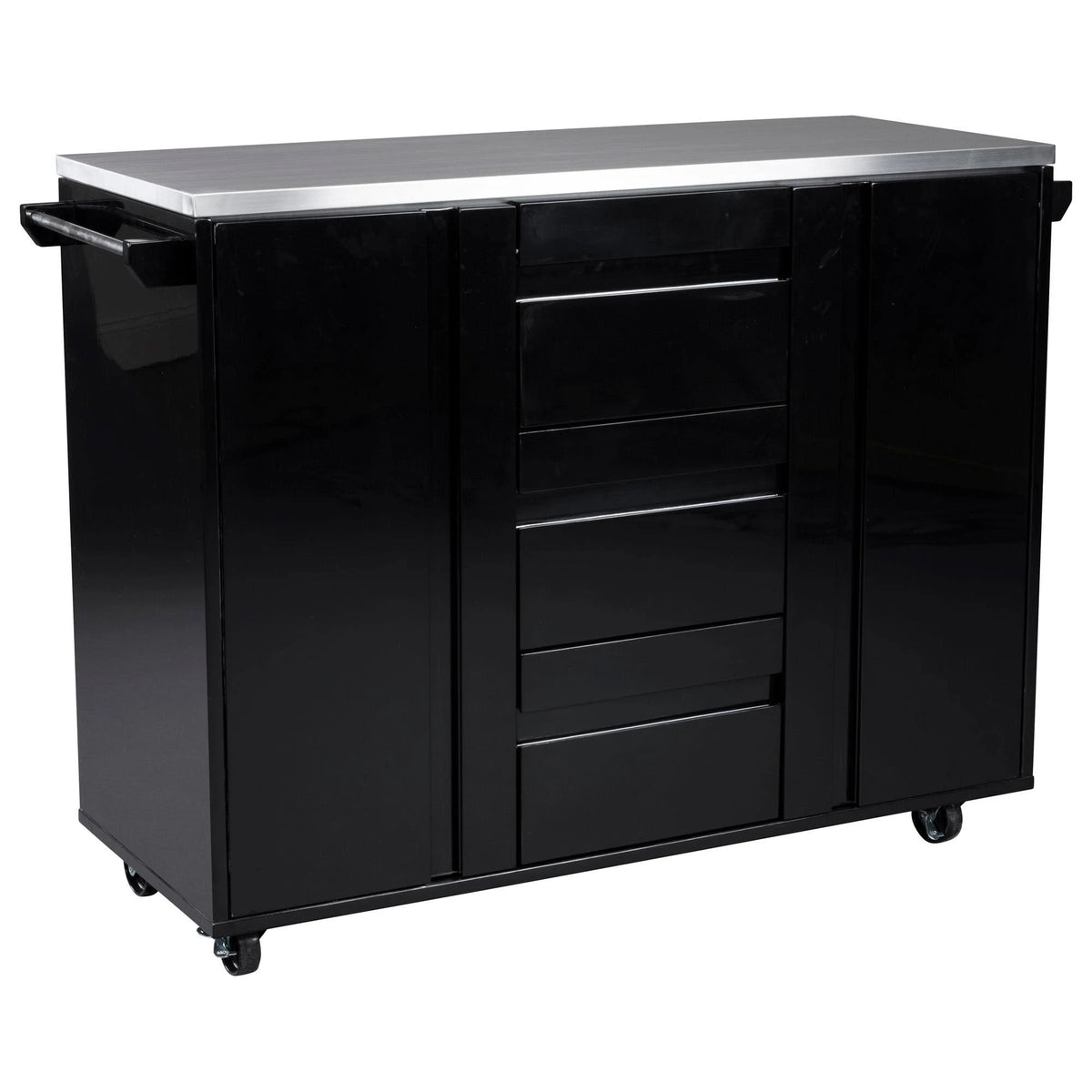 Black Kitchen Cart with Stainless Steel Top W645307