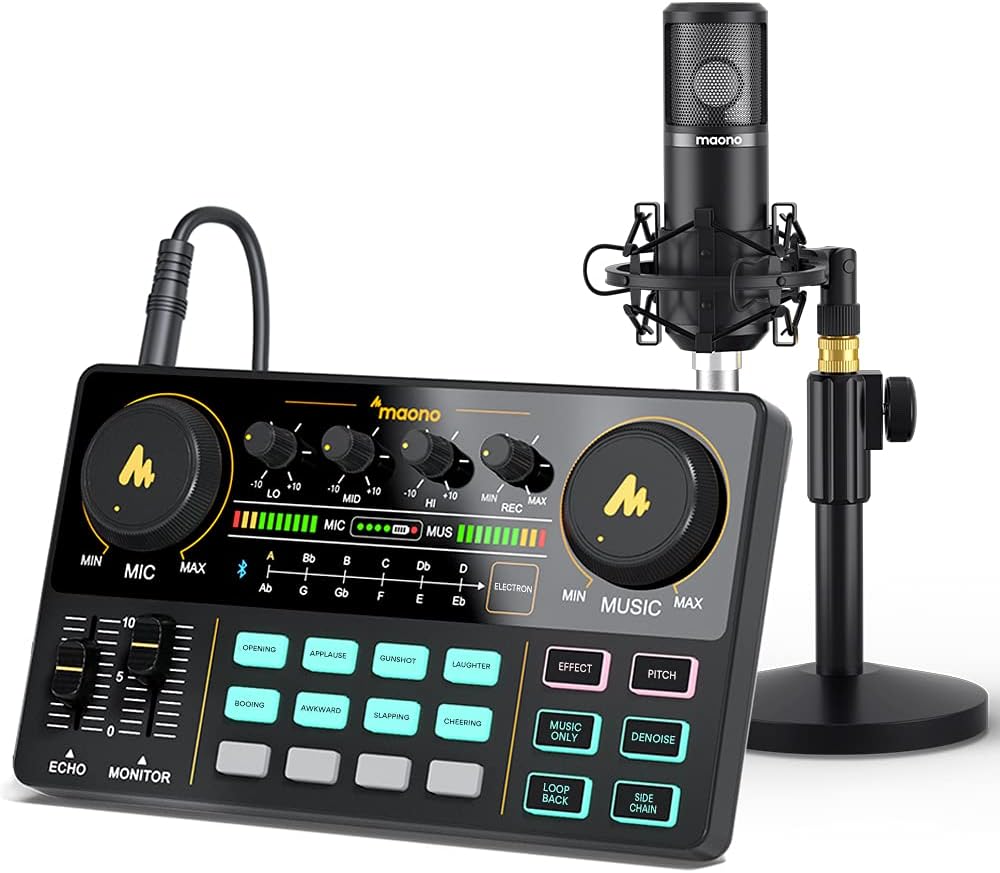 Audio Interface with DJ Mixer and Sound Card, Portable Podcast Production Studio with Microphone Y4216