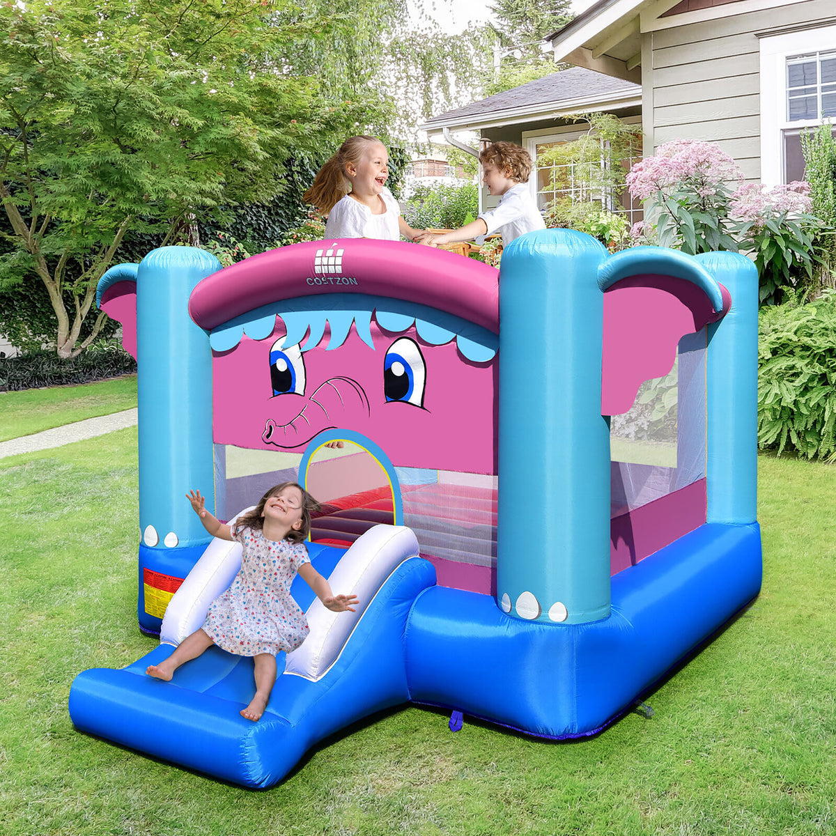 Inflatable Bounce House 3-in-1 Elephant Theme Castle with 750W Blower G14547