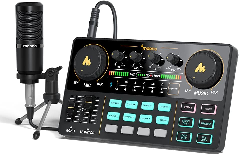 Audio Interface with DJ Mixer and Sound Card, Portable Podcast Production Studio with Microphone Y4216