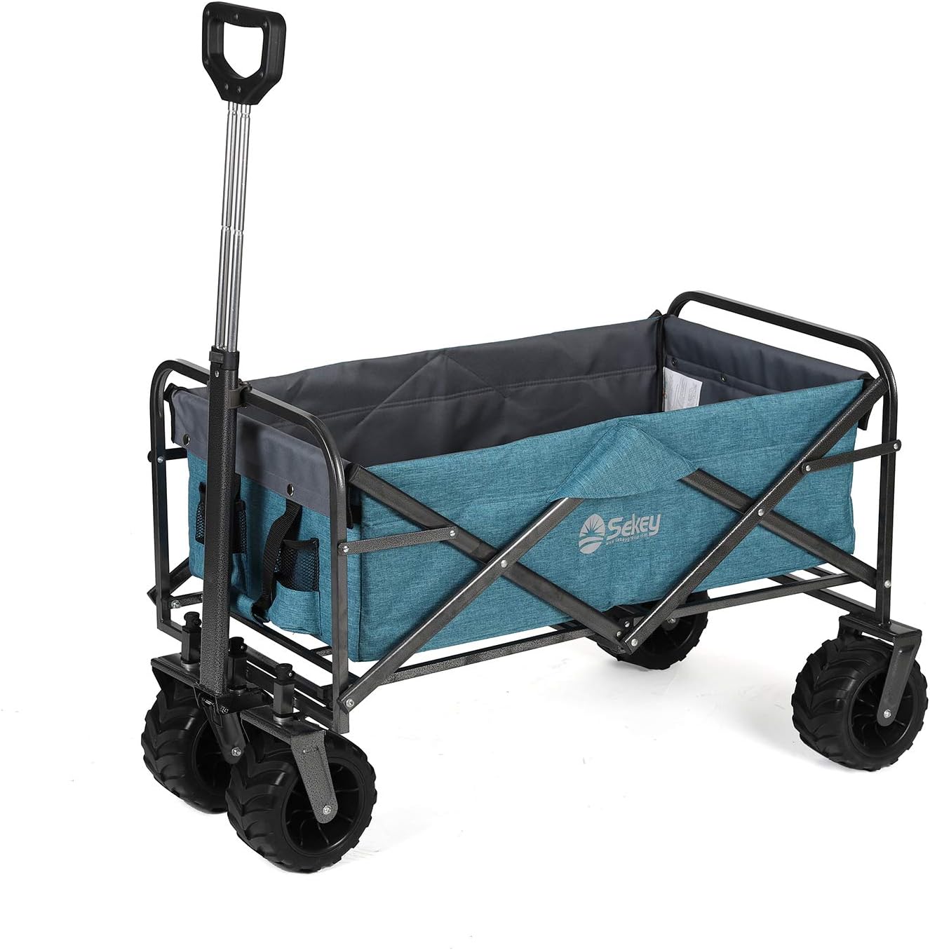 Red Collapsible Folding Wagon Cart with Brake, All Terrain Wheels Q642