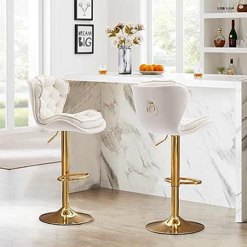 Swivel Barstools Set of 4 Velvet Upholstered Adjustable Stool Chair S7759