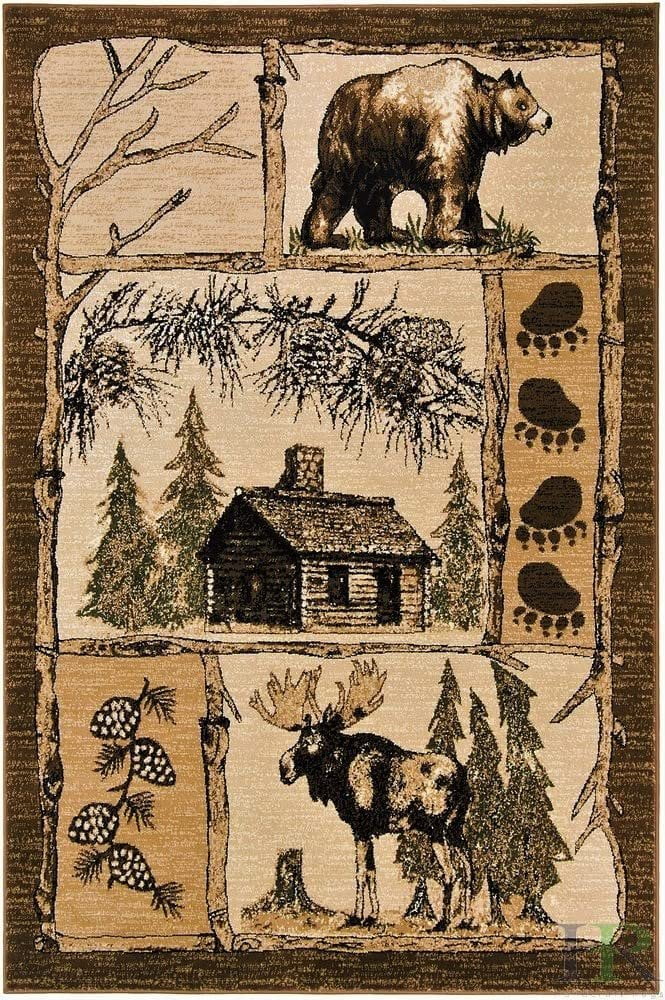 Rustic Cabin Moose and Lodge Theme Rug Brown Carpet L750