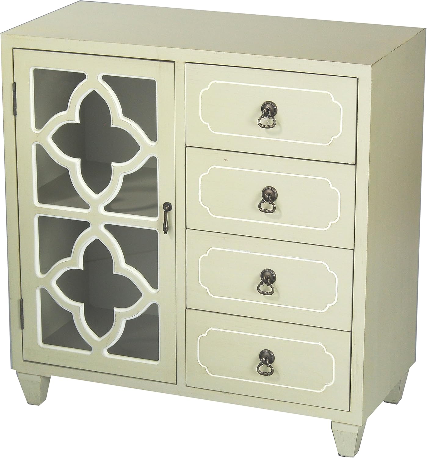 4 Drawer Wooden Accent Chest and Cabinet with Glass Backing N620622