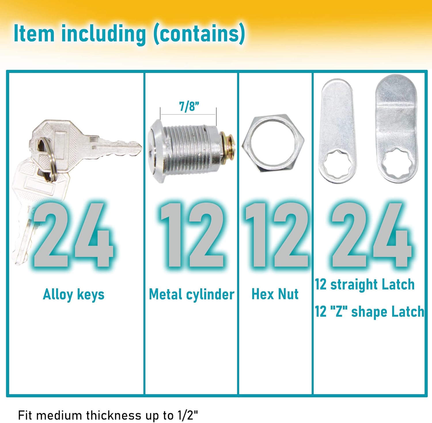 7/8 RV Storage Door Locks Keyed Alike 12 Pack 24 Keys L31251