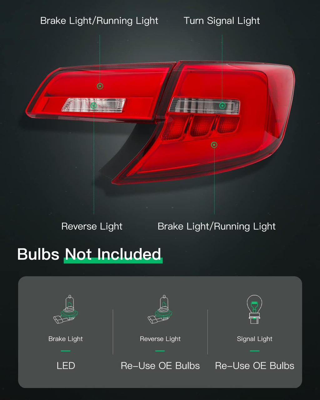 Tail Light Assembly for Toyota Camry Black Housing Red Lens N99723