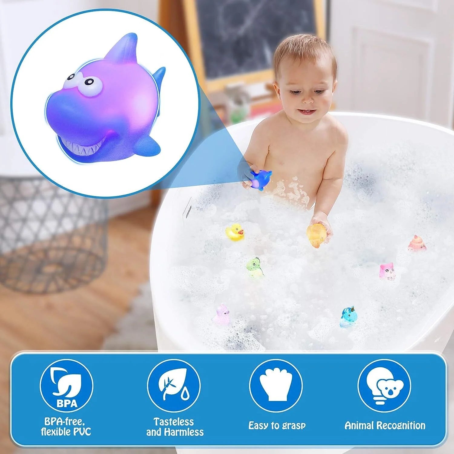 LED Light Baby Bath Toys Set with Storage Bag O274