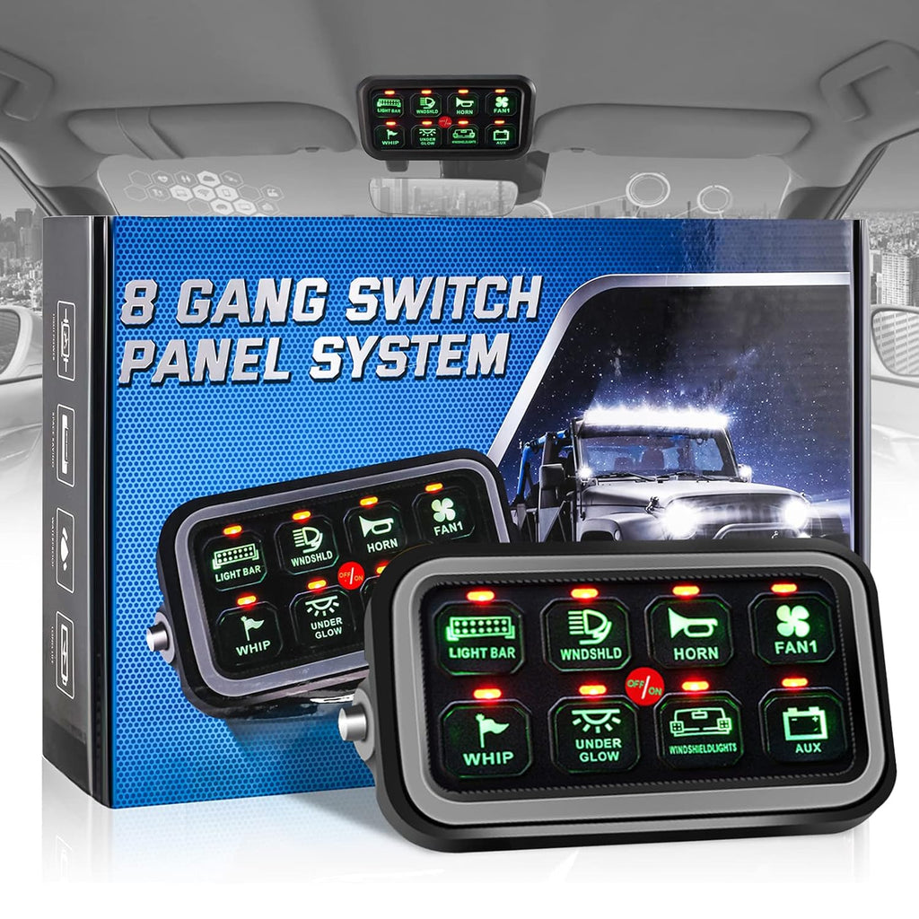 8 Gang Switch Panel Green LED Car Switch Panel with Wiring Harness V857