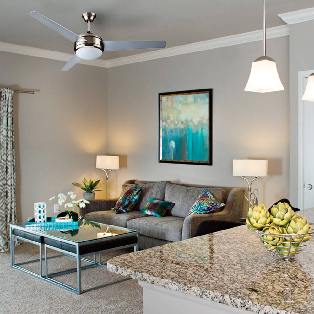 Satin Nickel Ceiling Fan with Light E57729