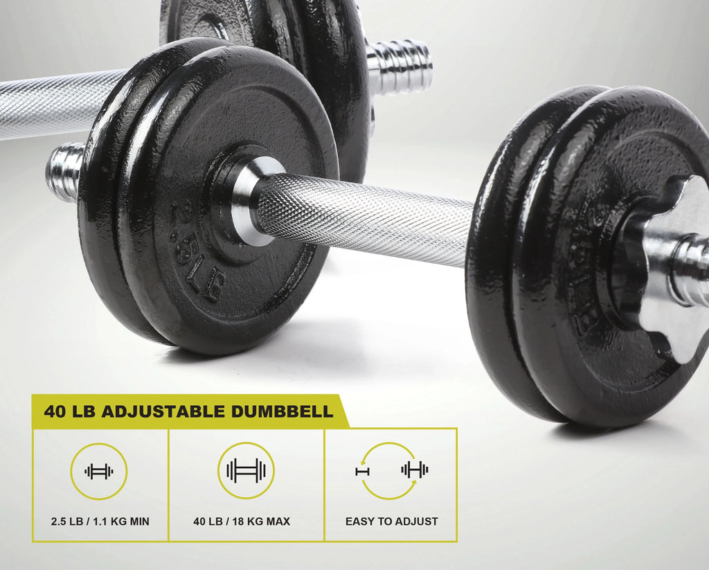 40 lb Adjustable Cast Iron Dumbbell Set with Case L351