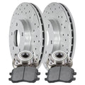 Front Wheel Bearing Hubs Drilled Slotted Rotors Silver Ceramic Pads Kit E9365