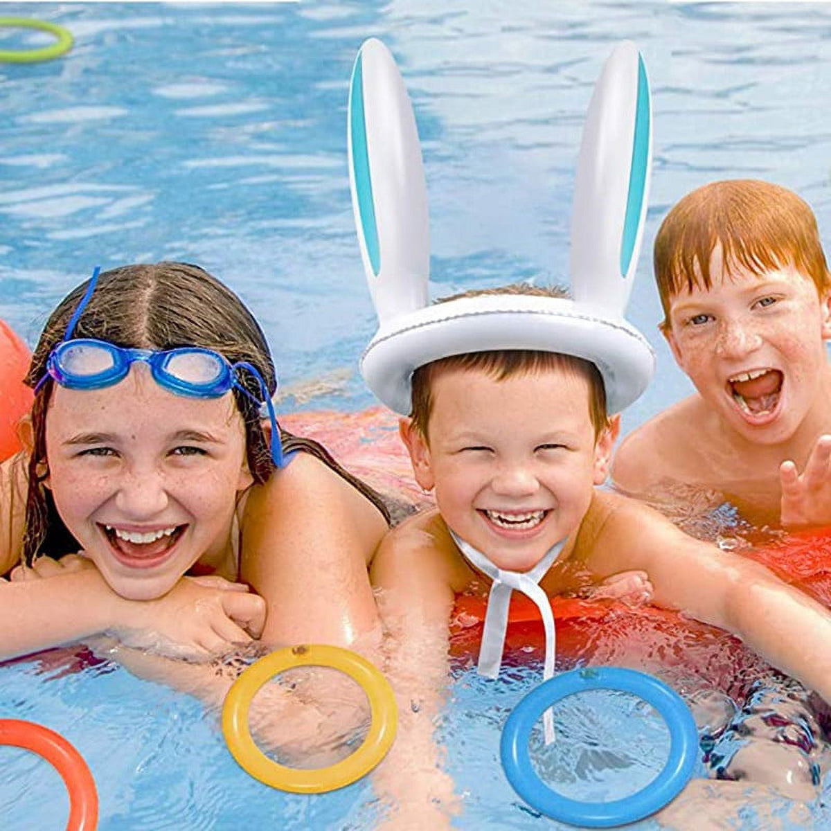 Inflatable Easter Bunny Hat with 4 Rings Wearable Toss Toy Y5138
