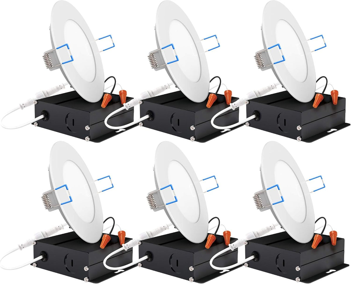 6 Pack 6 Inch Ultra Thin LED Recessed Ceiling Lights, 2700K Soft White, Dimmable 14W, 850 LM, Canless J654