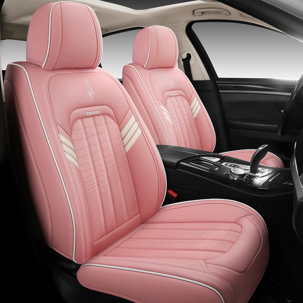 Pink Synthetic Leather 5-Seater Full Set Car Seat Covers X9685