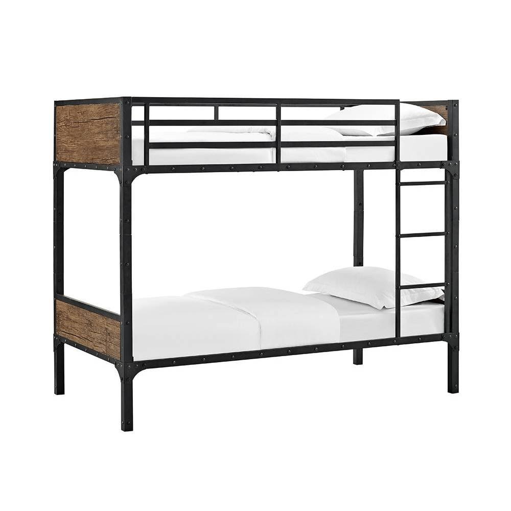 Twin Over Twin Rustic Wood Bunk Bed Brown Y11239