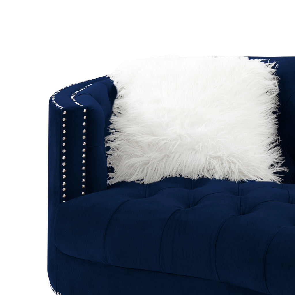 Navy Blue Velvet 3 Piece Living Room Set K594559