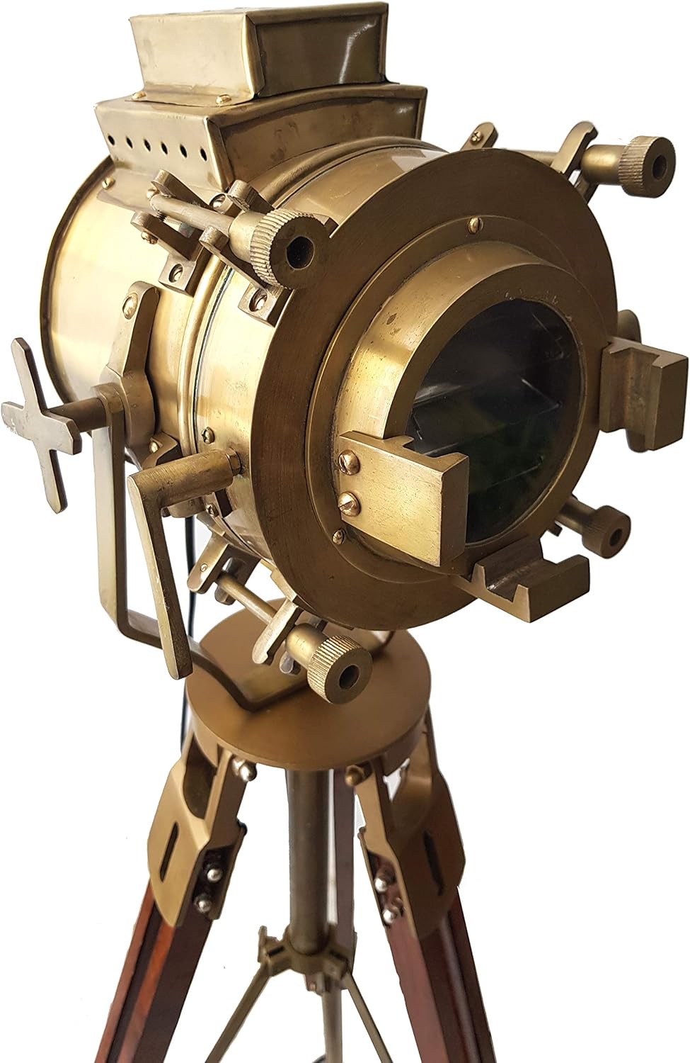 Antique Theater Tripod Marine Searchlight Nautical Wooden Tripod Retro Spotlight LED Floor Lamp V349