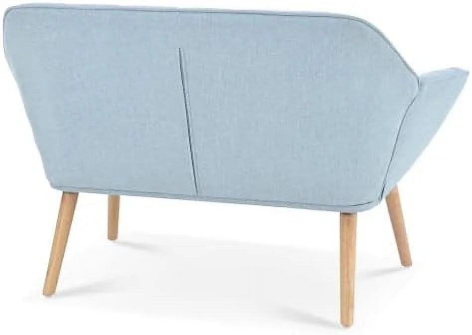 Blue Linen Fabric 2-Seat Loveseat Sofa with 2 Pillow O763