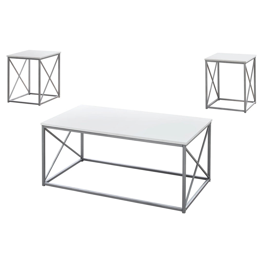 White Grey Metal Coffee End Side Table Set E1609
