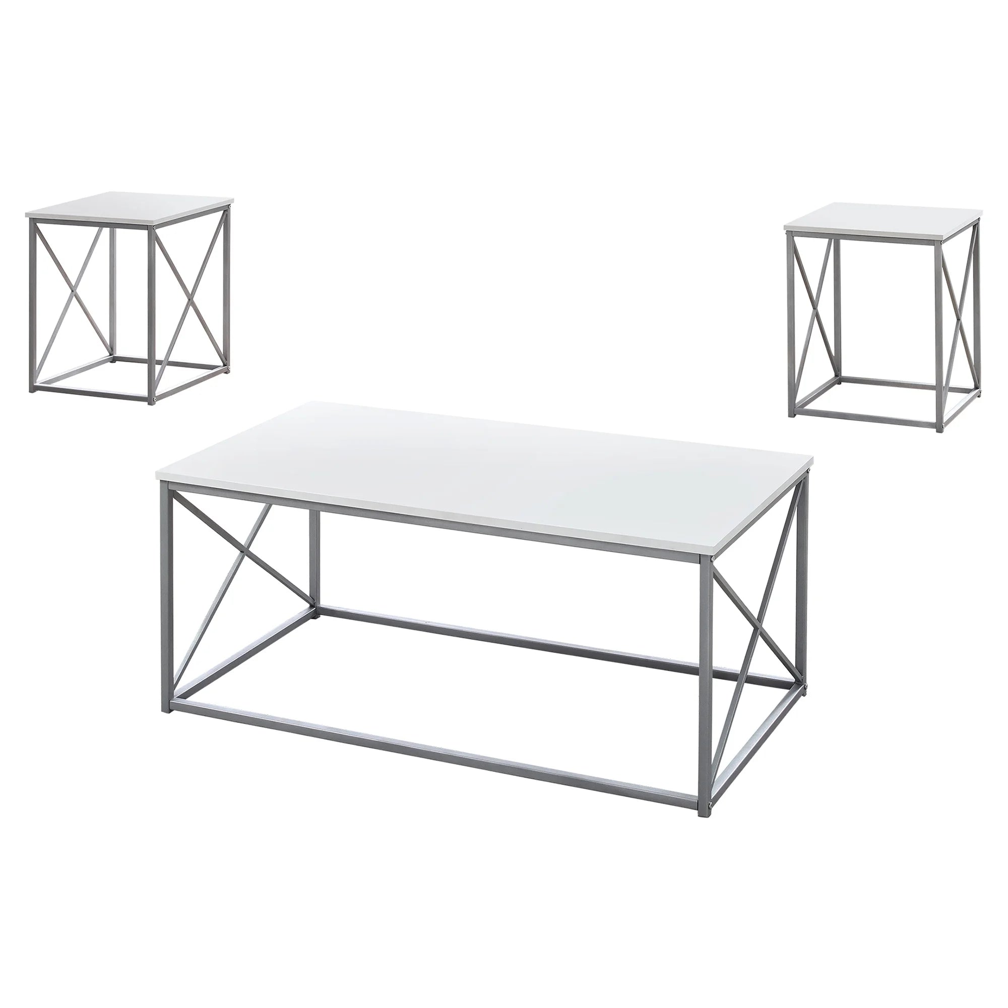White Grey Metal Coffee End Side Table Set E1609